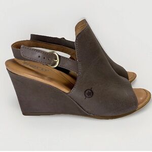 Born Women’s Brown Soft Leather Slingback Wedge Open Toe Sandals Size 7 M Boho